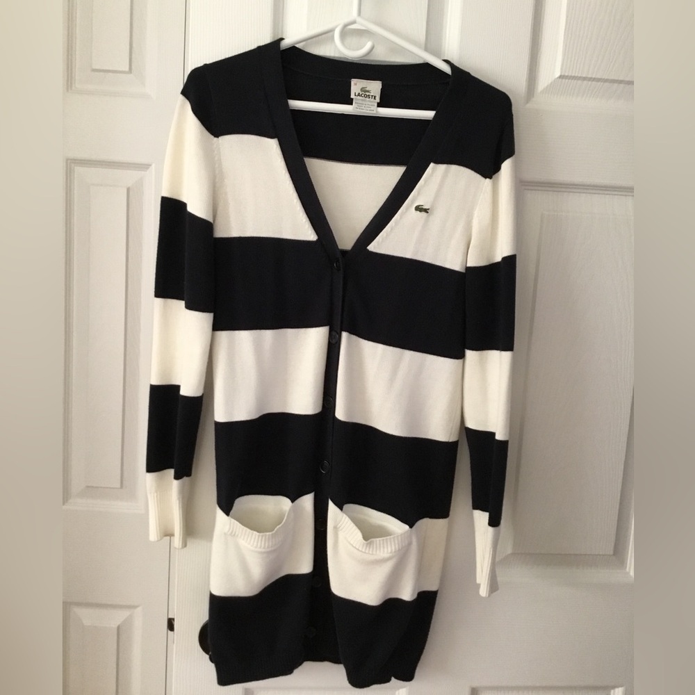 Lacoste Striped Cardigan in Black and White